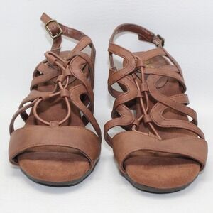 Easy Street Brown Strappy Block Heel Gladiator Sandals Womens 7M Easy Flex
